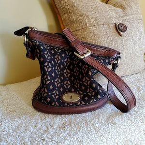 Fossil jacquard canvas leather medium hobo bag